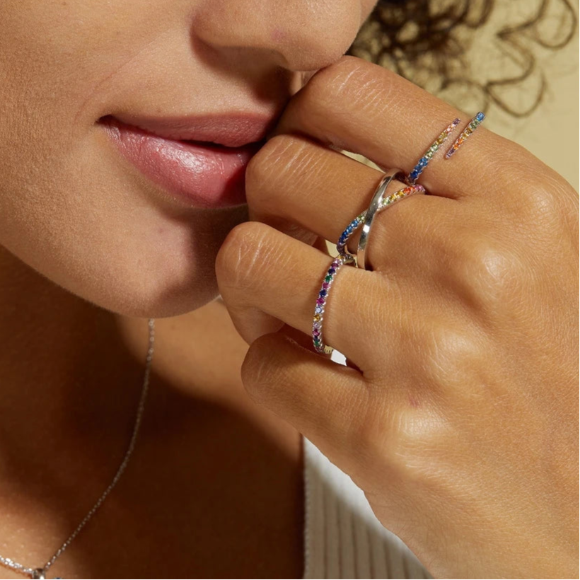 Kawaii Rainbow CZ Adjustable Ring 🌈✨ | Cute 925 Sterling Silver Wedding Band for Women 💍💖