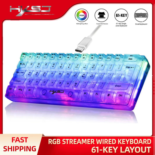 Kawaii HXSJ 60% Transparent Gaming Keyboard 🌈✨ | RGB Backlit & Waterproof 61 Keys for PC/Mac 🎮💖