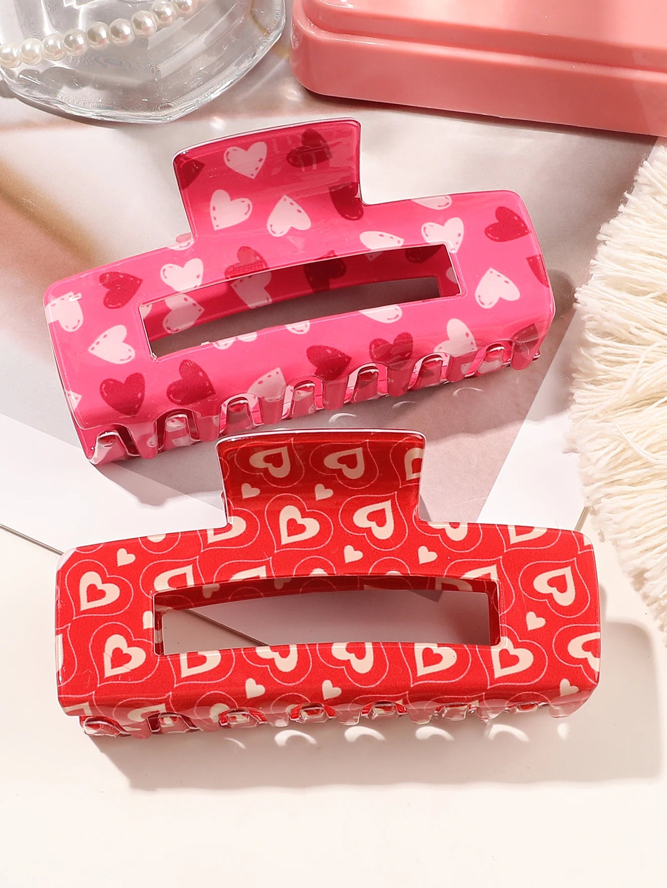 Kawaii Valentine's Day Red Heart Hair Clips 💖 | Cute Acetate Claw Clips for Women & Girls 🎀 | Strong Hold & Festive Style!