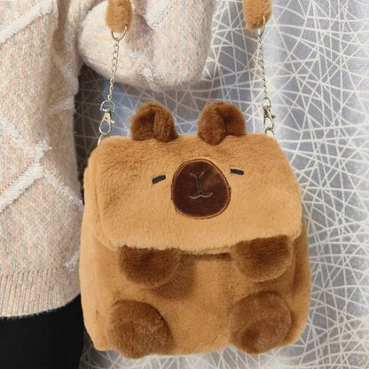 🦙 Cuddly Capybara Backpack 🎒 Fluffy Fun Bag for College Adventures! ✨🐾 - Pixie Quill