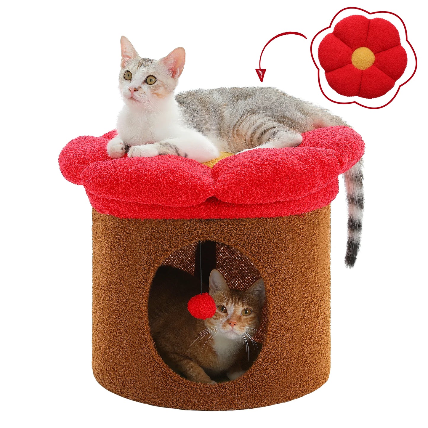 Cozy Cat Hideaway Bed With Removable Flower Bed Indoor Cat House Condo 🐾🌼