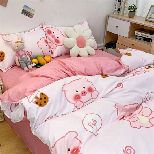 Kawaii Piggy Dreams Bedding Set 🐷💖 Cozy Microfiber Duvet Cover & Pillowcases for Sweet Slumbers! 🌙✨