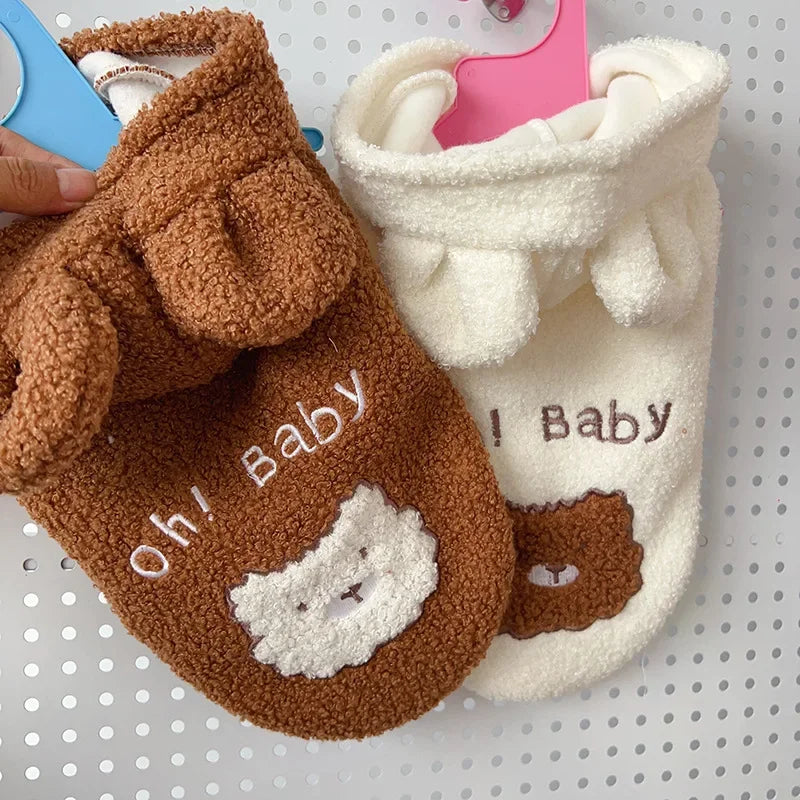 Cute Pet Dog Clothing Small Dog Cat Teddy Velvet Warm Autumn/Winter Warm Vest Bear Ear Transformation Dress Puppy Clothes