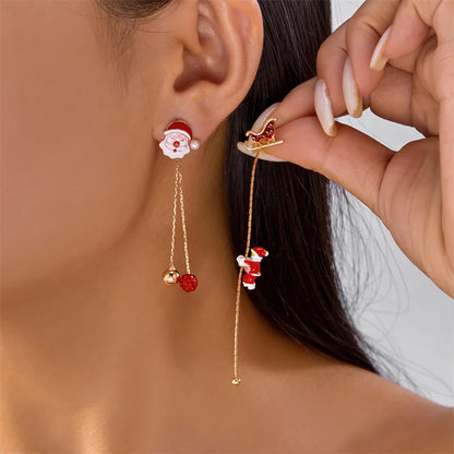 Santa Tassel Earrings Asymmetric Dangle for Women Christmas Snowflake 🎄✨