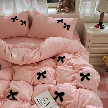 Kawaii Princess Bowknot Pink Bedding Set 🛌💕 | Cozy Duvet Cover & Sheet for Girls 🌸 | Cute Cotton Bed Linens 🦄✨