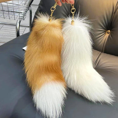 Long Real Fox Fur Tail Keychain Pendant For Women Cosplay Cute Wolf Tail 40cm 🦊✨🐾