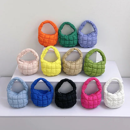 Kawaii Cloudy Pleated Mini Tote Bag 🌥️✨ | Quilted Dumpling Handbag for Stylish Women 💖👜