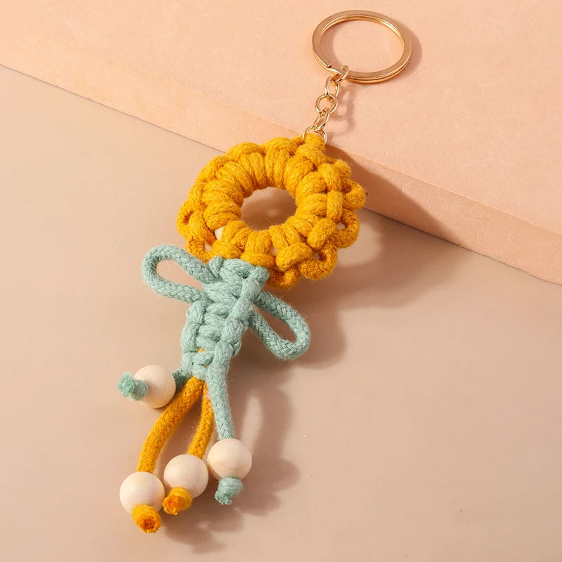 Pastel Rainbow Tassel Hand Knit Keychain For Car Bag Gift 🎀🌈💖