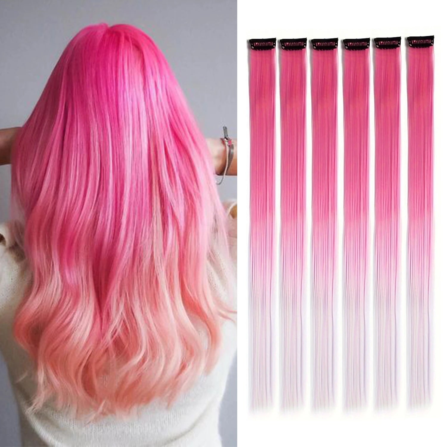 🌈✨ 6 Colorful Clip-In Hair Strands for Fun Party Looks - 22" Rainbow Dream Extensions! 🎉💖 - Pixie Quill