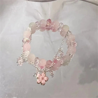 🌸 Kawaii Cherry Blossom Crystal Bracelet 🌸 | Elegant Beaded Charm Jewelry for Girls 💖✨