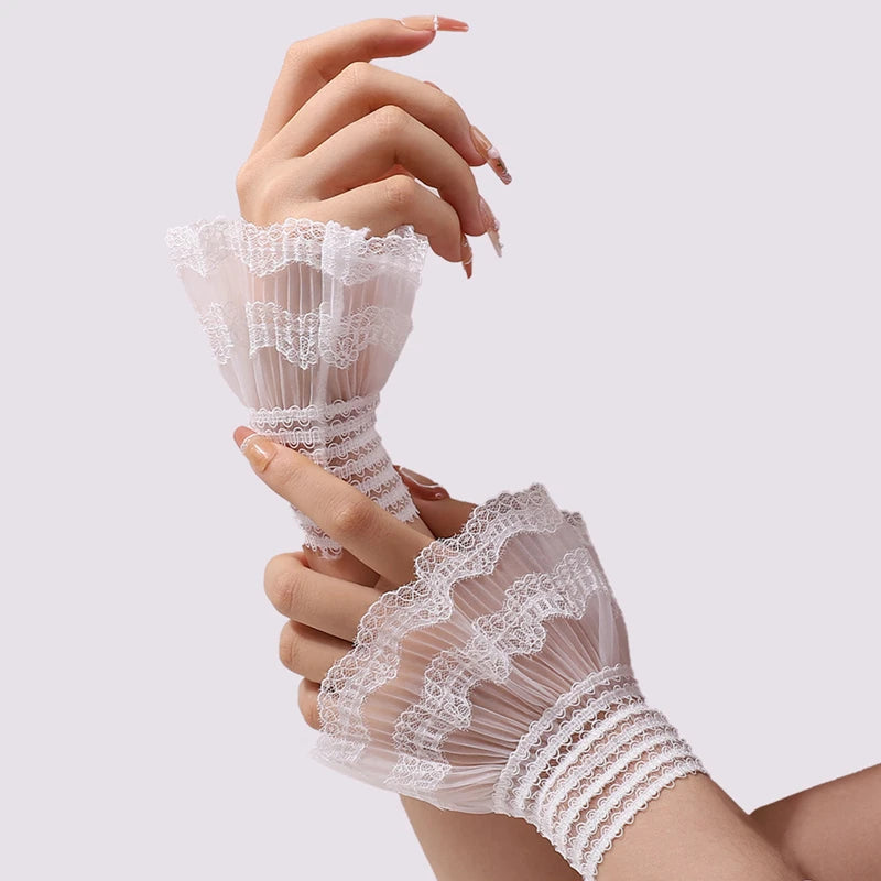Fairy Wrist Cuffs Set With Detachable Sleeves Lace Half Finger Gloves Winter ❄️