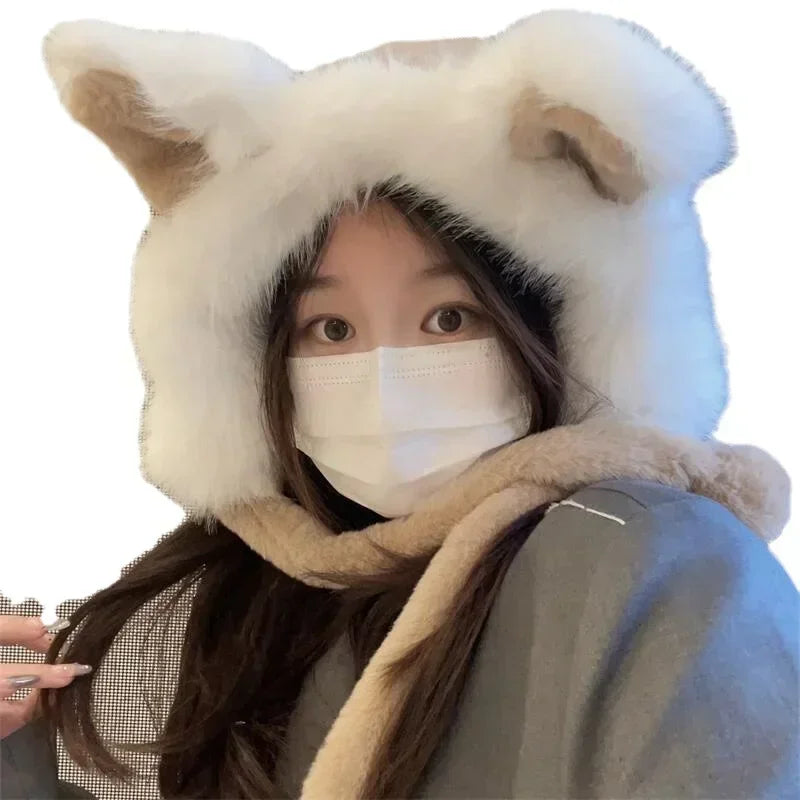 Kawaii Cat Ear Winter Beanie 🐾✨ Fluffy Faux Fur Ski Hat for Spicy Girls 🧣❄️ Cozy Knitted Retro Cap
