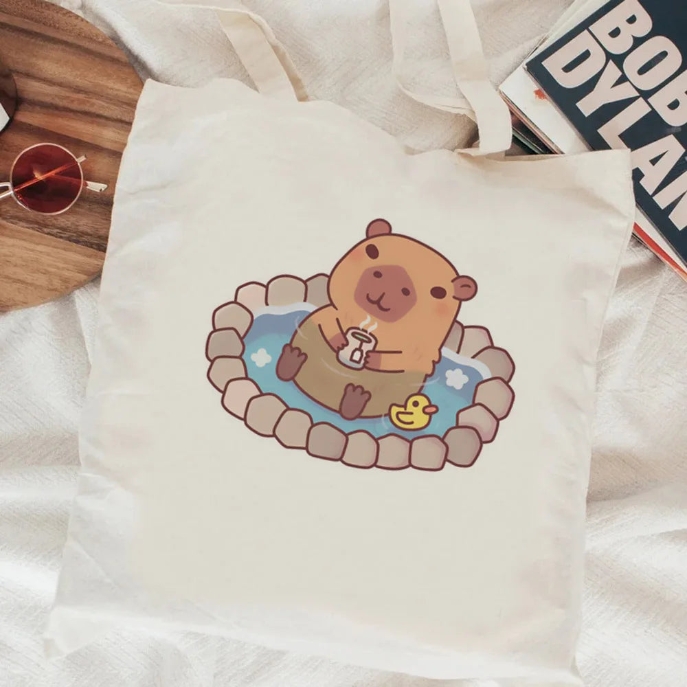 Kawaii Capybara Canvas Shopping Bag 🛍️✨ - Eco-Friendly Tote for Adorable Adventures! 🌿😊