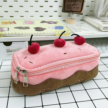 Adorable Plush Cherry Cake Pencil Case 🍒✨