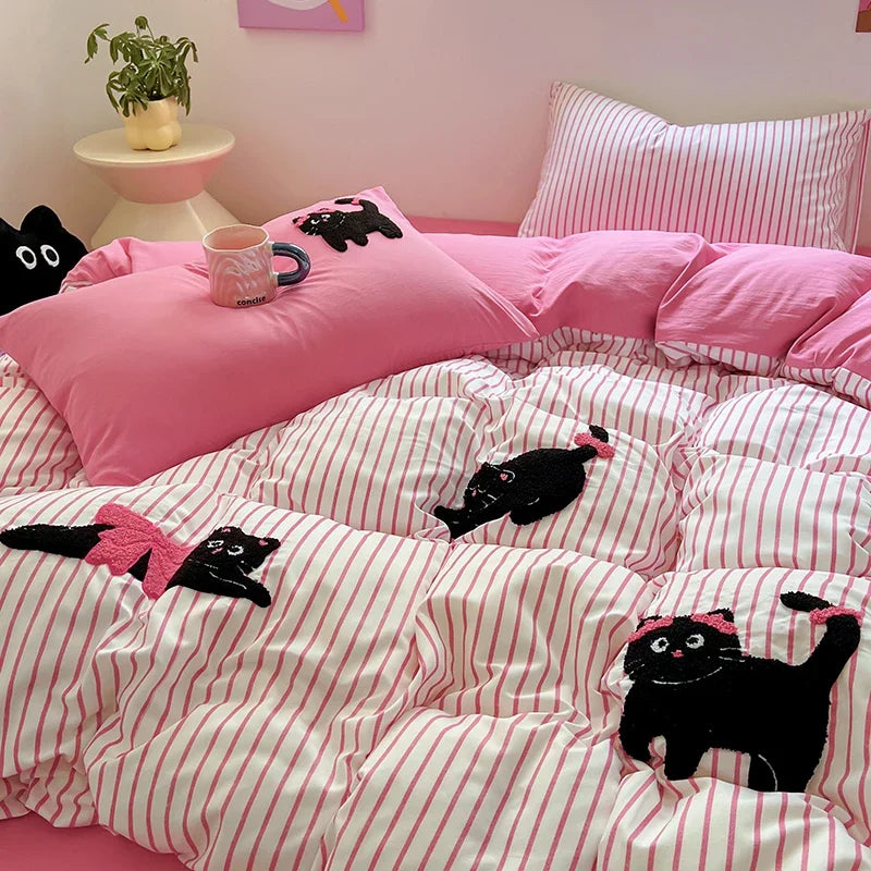 Kawaii Cat Dreamland Bedding Set 🐱💜 Cozy Duvet, Sheets & Pillowcases for Happy Sleep! 🌟✨