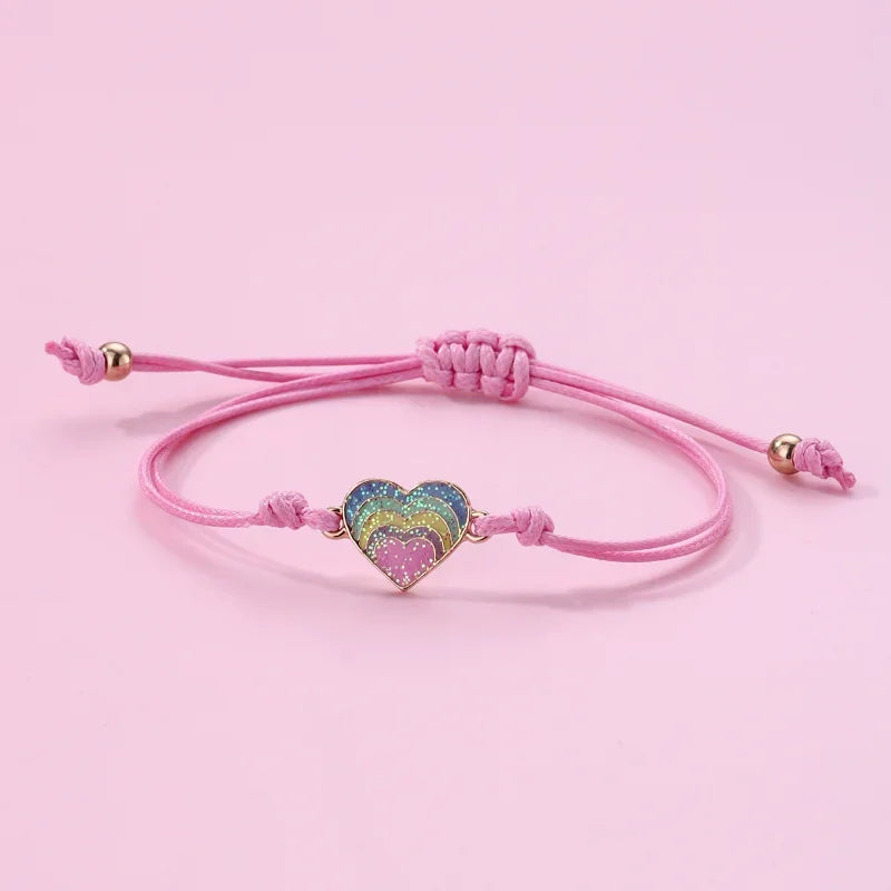 Kawaii Charm Bracelet Set 🌈💕 | 3Pcs Braided Unicorn, Heart & Star Accessories for Kids 🎀✨