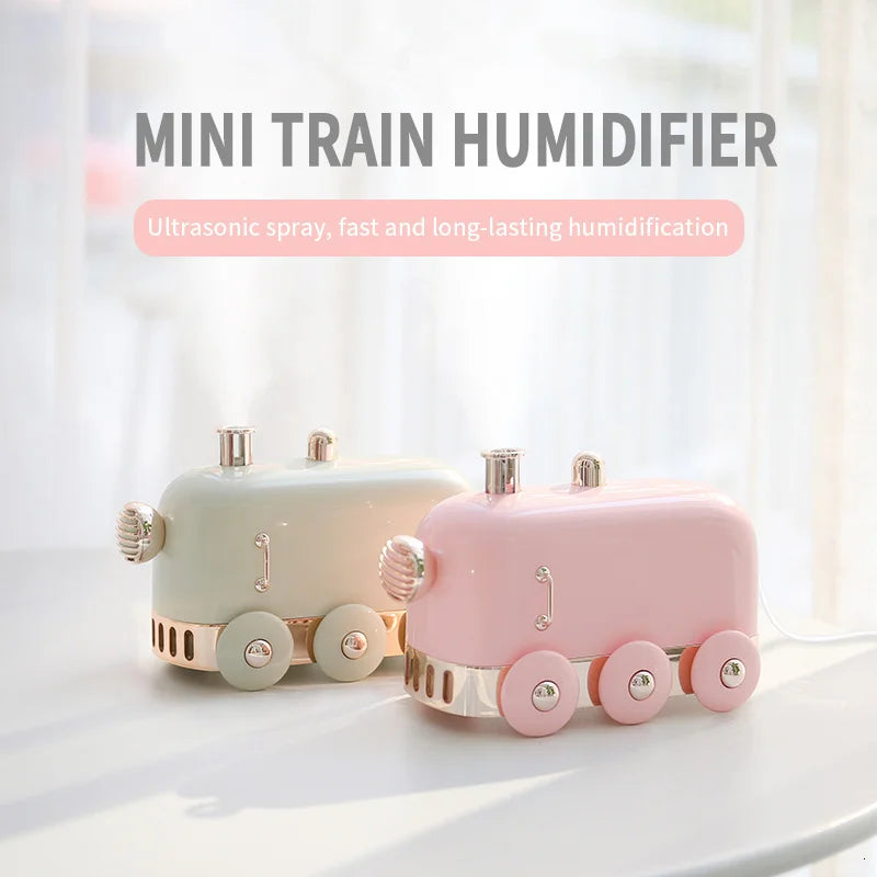 Kawaii Mini Train Ultrasonic Humidifier 🌈✨ | 300ml Retro Aroma Diffuser for Home & Office 🌸💧