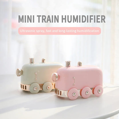Kawaii Mini Train Ultrasonic Humidifier 🌈✨ | 300ml Retro Aroma Diffuser for Home & Office 🌸💧
