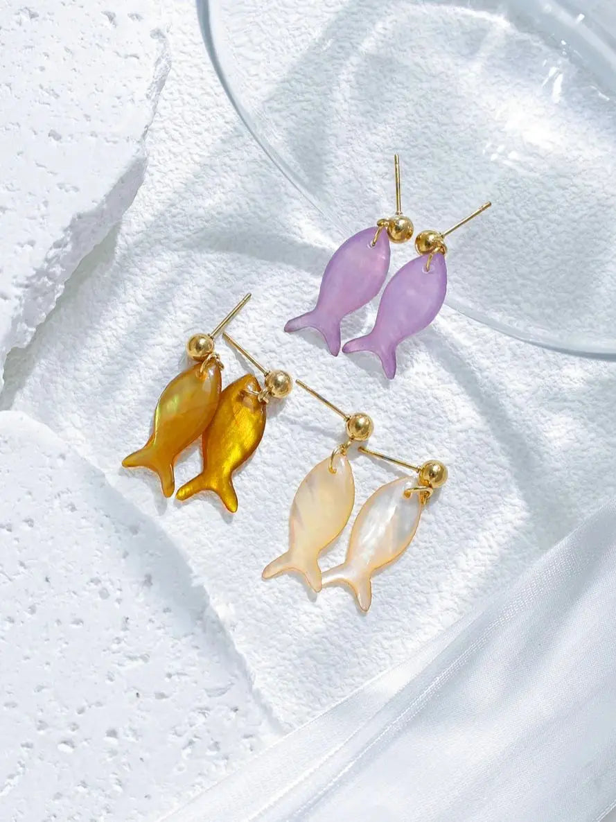 Pastel Shell Fish Pendant Earrings For Women Multicolor Beach Party Jewelry Waterproof Stainless Steel 💖🐟✨