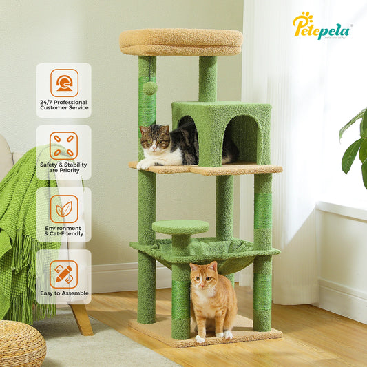Five Level Cat Tree For Indoor Cats With Metal Frame And Cozy Big Top Perch, Adorable Hammock Condo 😺🐾