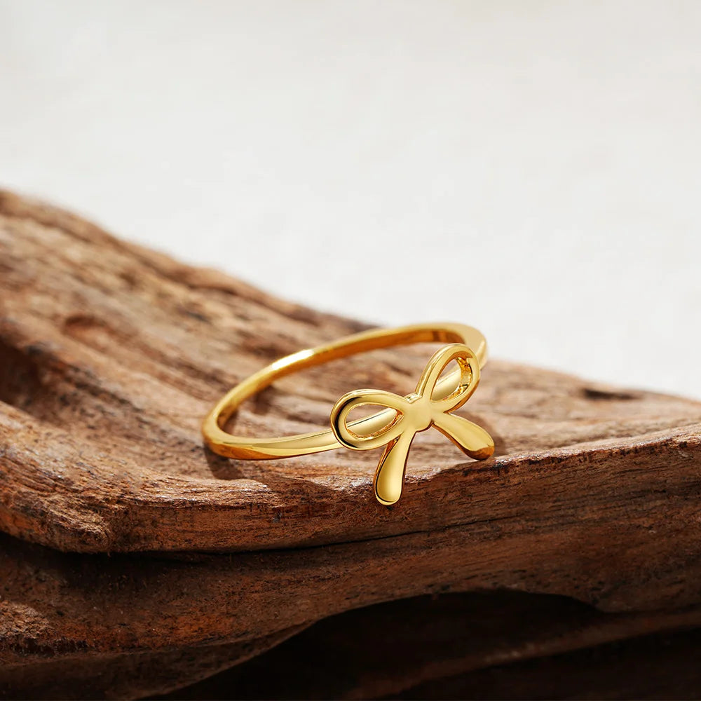 Kawaii Gold Bowknot Rings 🎀 for Women | Adorable Mother-Daughter Friendship Jewelry 💖 | Perfect Wedding Bands Gift 🎉