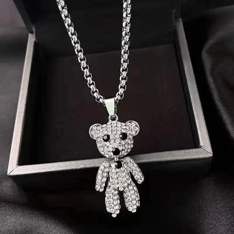 Kawaii Crystal Bear Pendant Necklace 🐻✨ - Adorable Bead Chain Jewelry for Women, Perfect Birthday Party Gift! 🎉💖