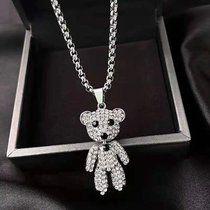 Kawaii Crystal Bear Pendant Necklace 🐻✨ - Adorable Bead Chain Jewelry for Women, Perfect Birthday Party Gift! 🎉💖