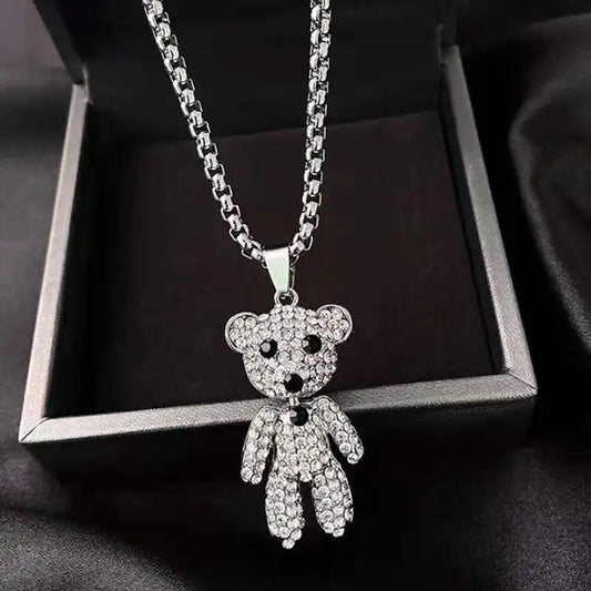Kawaii Crystal Bear Pendant Necklace 🐻✨ - Adorable Bead Chain Jewelry for Women, Perfect Birthday Party Gift! 🎉💖