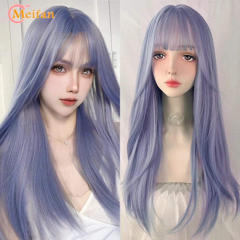 Kawaii Ombre Pink & Blonde Long Straight Wig 🎀✨ - Cute Lolita Cosplay Hair for Parties & Halloween! 🌸🖤