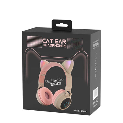 ✨ Kawaii Cat Ear Bluetooth Headphones 🎶 - Adorable LED Music Headset for Girls 💖 - Supports TF Card & FM Radio! 🌈