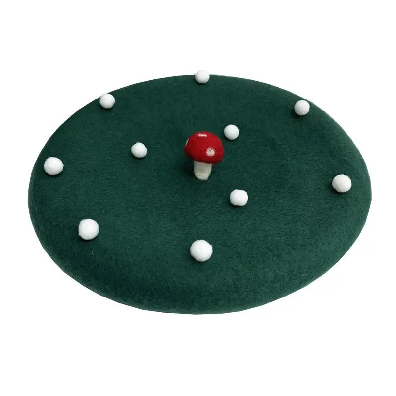 Red Mushroom Beret For Women Handmade Wool Felt Hat Cozy Winter Gift 🍄🎨