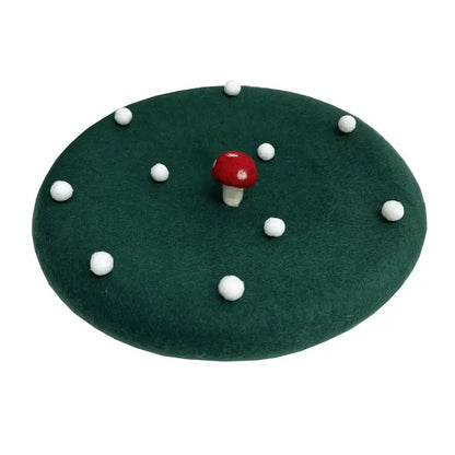 Red Mushroom Beret For Women Handmade Wool Felt Hat Cozy Winter Gift 🍄🎨