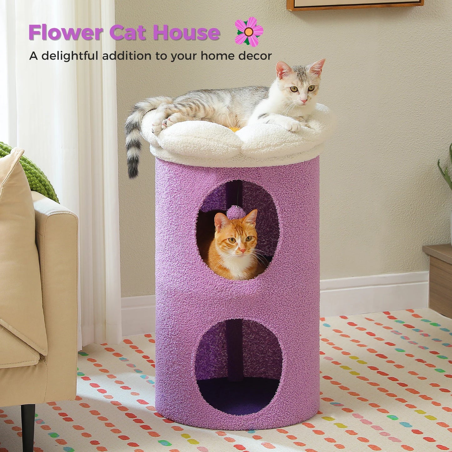 2-Storey Cat Beds For Indoor Cats With Removable Flower Bed Cute Cat Cave And Hideaway Condo 🐾😺🌸