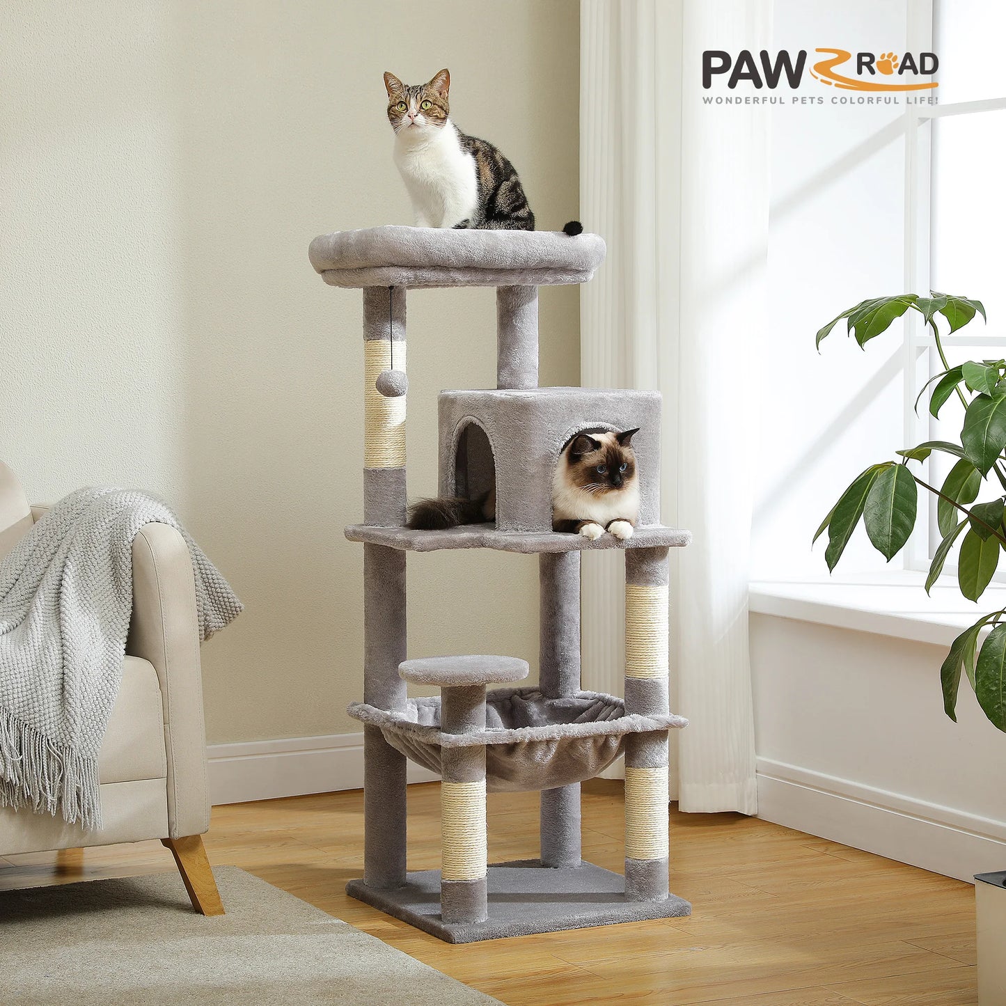 Five Level Cat Tree For Indoor Cats With Metal Frame And Cozy Big Top Perch, Adorable Hammock Condo 😺🐾