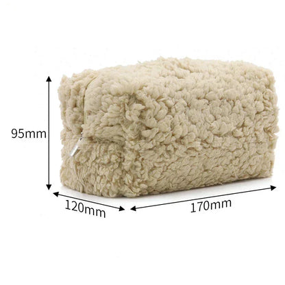 Kawaii Lambswool Plush Makeup Organizer 🐑✨ | Adorable Cosmetic Bag & Travel Pouch 🎀💖