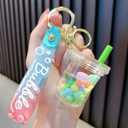 🐱✨Adorable Kitty Tea Cup Liquid Keychain 🌈💖 Floating Quicksand Joy! Perfect Pendant for Girls & Backpacks! 🎒🌟