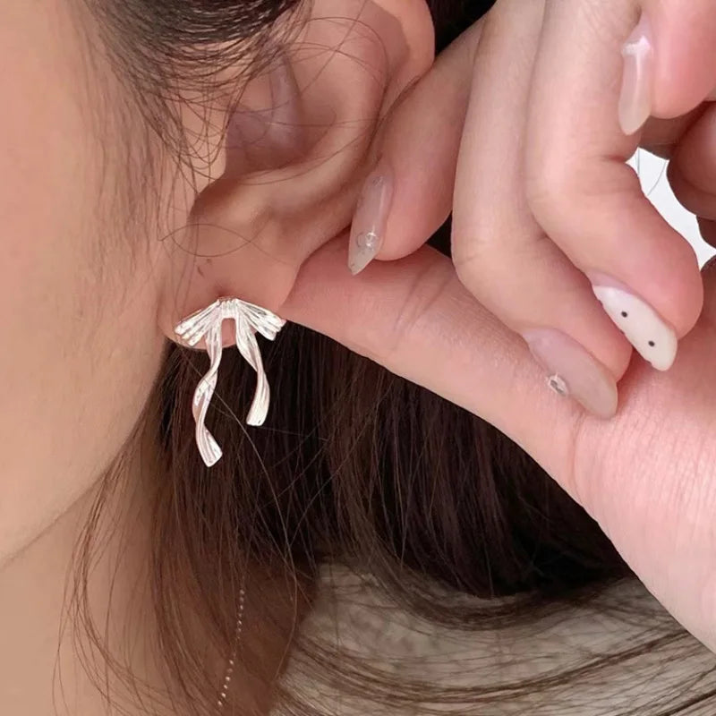 Kawaii Bow Knot Earrings ✨ |  925 Sterling Silver Tassel Jewelry for Women 💖 | Perfect Gift for Her 🎁