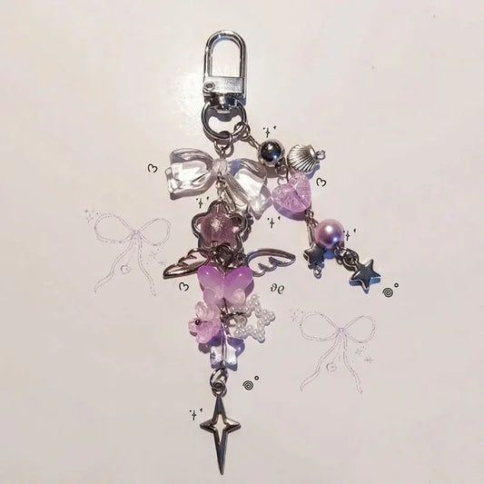 Pastel Purple Butterfly Beaded Phone Pendant Keychain Cute Charm 🦋💜