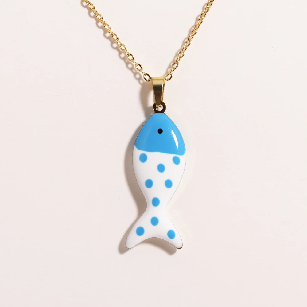 Cute Colorful Enamel Fish Pendant Necklace For Women Waterproof Gold Tone 🐟💖🌊