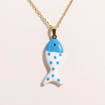Cute Colorful Enamel Fish Pendant Necklace For Women Waterproof Gold Tone 🐟💖🌊