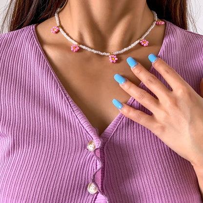 🌈 Boho Chic Rainbow Seed Beads Choker 🌸 Kawaii Floral Necklace for Women ✨ Trendy Korean Fashion Jewelry