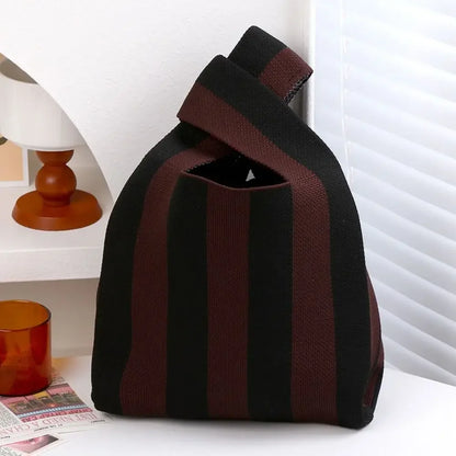 Kawaii Knitted Stripe Wrist Bag 🌈✨ | Adorable Large-Capacity Tote for Trendy Shopping 👜💕