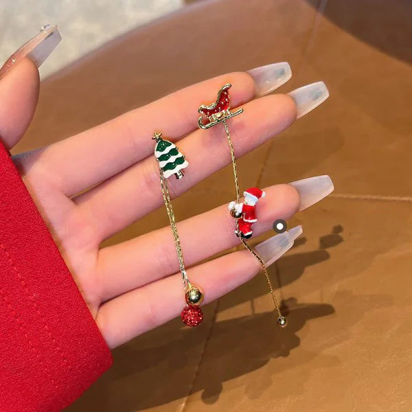 Santa Tassel Earrings Asymmetric Dangle for Women Christmas Snowflake 🎄✨