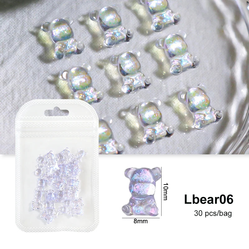 Cute Kawaii 3D Bear Bow Nail Art Charms ✨🎀 - 30pcs Macaron Matte Resin Decorations for DIY Nail Designs! 💅🐻