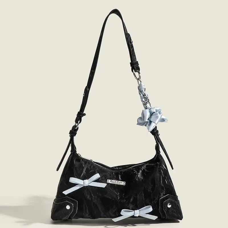 Kawaii Bow & Chain Y2K One Shoulder Bag 👜✨ - Spliced Style for Sweet Spicy Girls! 🎀