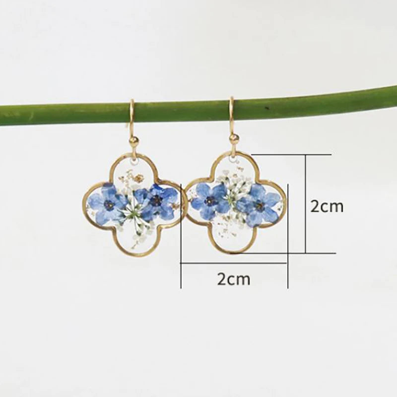 Elegant Pressed Flower Earrings For Women Natural Blue Floral Drop Earrings Handmake Epoxy Resin Plant Earring Jewelry Wholesale