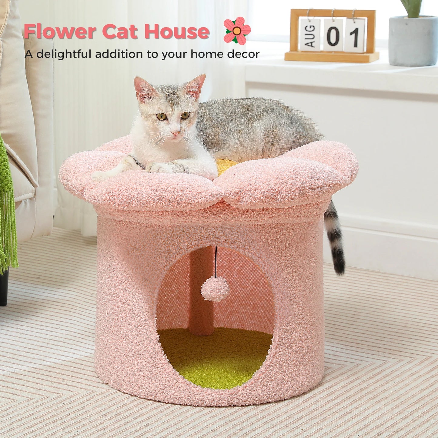 Cozy Cat Hideaway Bed With Removable Flower Bed Indoor Cat House Condo 🐾🌼