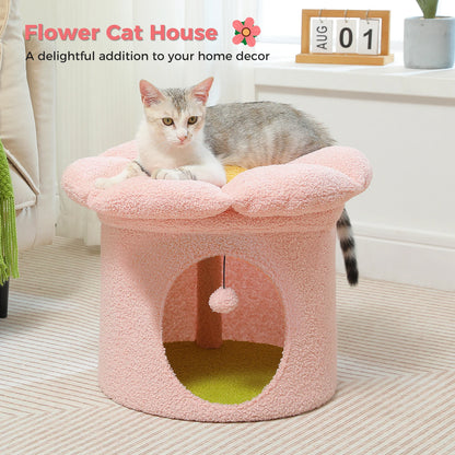 Cozy Cat Hideaway Bed With Removable Flower Bed Indoor Cat House Condo 🐾🌼