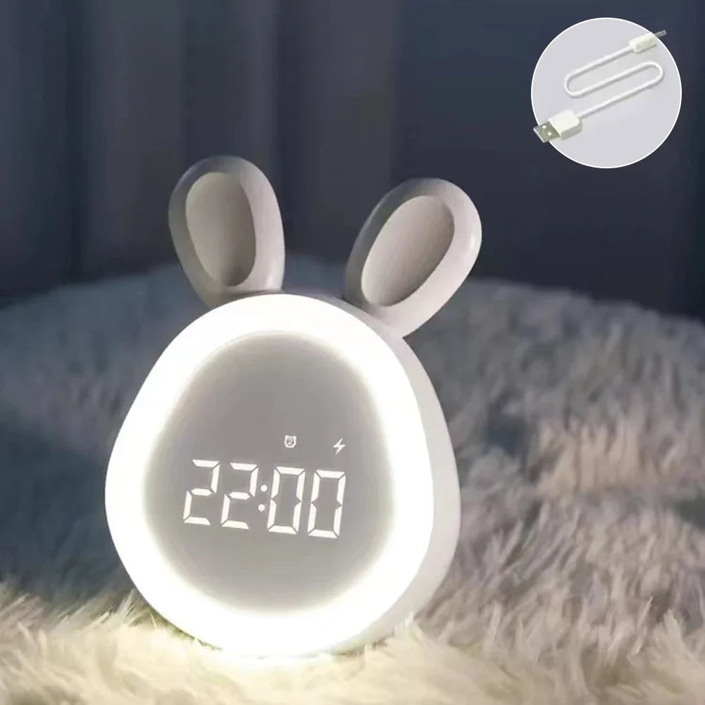 Kawaii Bunny LED Alarm Clock 🐰✨ | Adorable Night Light & Dimmable Display for Kids 🌙💤