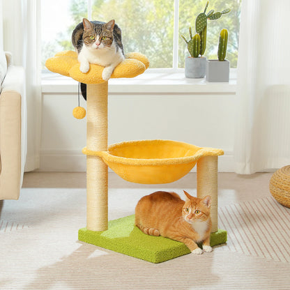 Flower Cat Tree with Sisal Scratching Post Large Hammock Soft Top Perch Small Cat Tower for Indoor Cute Cat Scratcher Kitten Toy